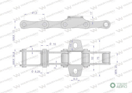 Łańcuch podajnika ziarnowego nkpl. 38 łopatek L= 6.4 mb zastosowanie Bizon Waryński 504020023