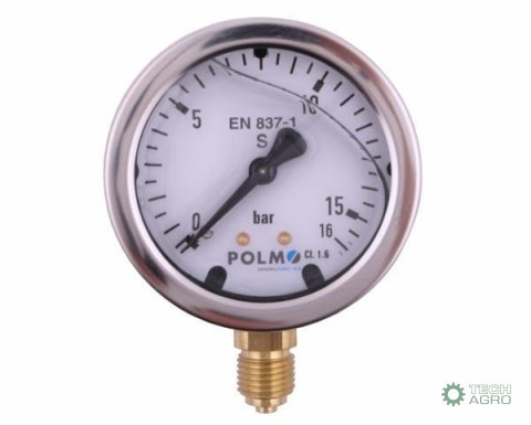 Manometr glicerynowy M63 0-16 bar dolne przyłącze G1/4" POLMO Manometr glicerynowy M63 0-16 bar dolne przyłącze G1/4" POLMO