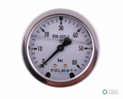 Manometr glicerynowy M63 0-60 bar tylne przyłącze G1/4" POLMO Manometr glicerynowy M63 0-60 bar tylne przyłącze G1/4" POLMO
