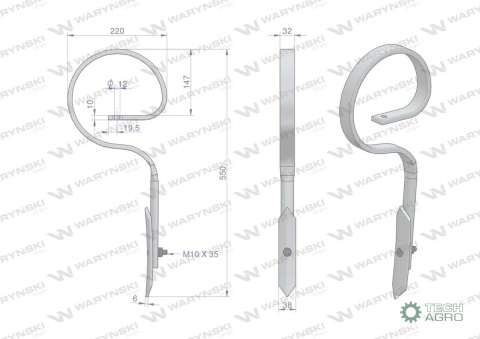 ZĄB WĄSKI PROSTY DUŃSKI 550 MM WARYŃSKI 32X10