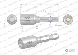 Nasadka 8mm z uchwytem narzędziowym do wkretarki długość 48 mm Waryński