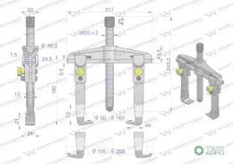 Ściągacz do łożysk dwuramienny typ T 105-220 Waryński