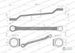 Klucz oczkowy odsadzony 20 x 22 mm. CrV standard ASME B107.9 Waryński