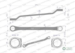 Klucz oczkowy odsadzony 25 x 28 mm. CrV standard ASME B107.9 Waryński