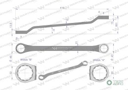 Klucz oczkowy odsadzony 30 x 32 mm. CrV standard ASME B107.9 Waryński