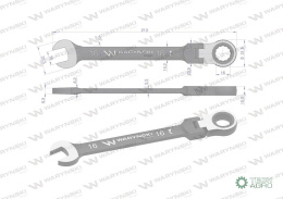 Klucz płasko-oczkowy 16 mm z grzechotką 72 zęby i przegubem Waryński