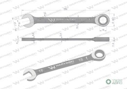 Klucz płasko-oczkowy 18 mm z grzechotką 72 zęby standard ASME B107-2010 Waryński