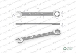 Klucz płasko-oczkowy 20 mm z grzechotką 72 zęby standard ASME B107-2010 Waryński