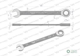 Klucz płasko-oczkowy 23 mm z grzechotką 72 zęby standard ASME B107-2010 Waryński