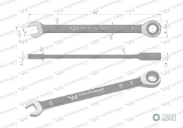 Klucz płasko-oczkowy 8 mm z grzechotką 72 zęby standard ASME B107-2010 Waryński