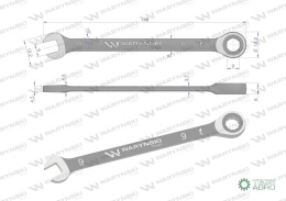 Klucz płasko-oczkowy 9 mm z grzechotką 72 zęby standard ASME B107-2010 Waryński