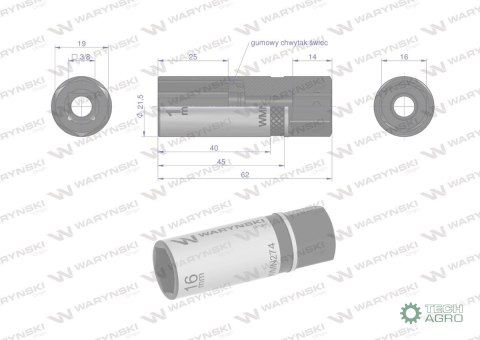 "Nasadka do świec 3/8"". 16 mm. CrV50BV3 . DIN 3124. Waryński "Nasadka do świec 3/8"". 16 mm. CrV50BV3 . DIN 3124. Waryński