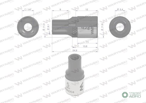 "Nasadka dwunastokątna 1/4"". 5 mm. CrV5 BV30. DIN 3124. Waryński "Nasadka dwunastokątna 1/4"". 5 mm. CrV5 BV30. DIN 3124. Waryński