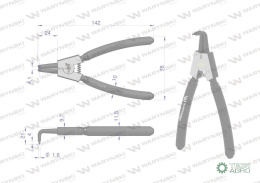 Szczypce do pierścieni osadczych 150 mm zewnętrzne wygięte Waryński