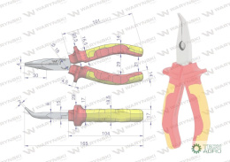 Szczypce izolowane, wydłużone wygięte 1 60 mm. VDE. Waryński