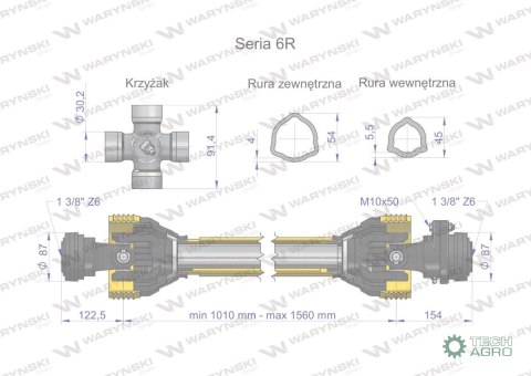WAŁ PRZEG-TELESK.1010-1560MM 830Nm SPRZ. Z KOŁKIEM 2200Nm 6R WARYŃSKI WAŁ PRZEG-TELESK.1010-1560MM 830Nm SPRZ. Z KOŁKIEM 2200Nm 6R WARYŃSKI