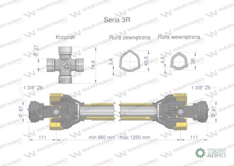 Wał przegubowo-teleskopowy 860-1250mm 460Nm 50250 CE 2020 seria 3R WARYŃSKI WA46-81 WA40-81 Wał przegubowo-teleskopowy 860-1250mm 460Nm 50250 CE 2020 seria 3R WARYŃSKI WA46-81 WA40-81