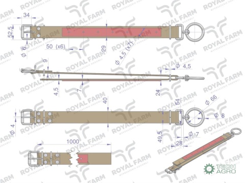 Obroża, 100 cm x 4 cm z okrętką 8 mm i rolką na klamrze, Royal Farm