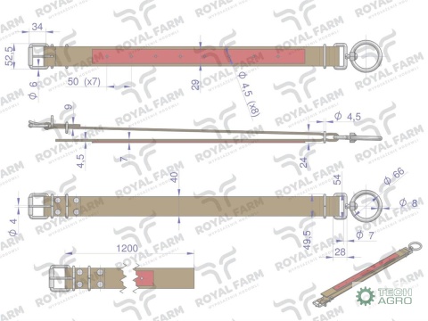 Obroża, 120 cm x 4 cm z okrętką 8 mm i rolką na klamrze, Royal Farm