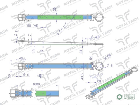 Obroża dla cieląt, 100 cm x 4 cm z okrętką 8mm, Royal Farm