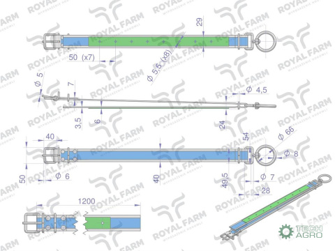Obroża dla cieląt, 120 cm x 4 cm z okrętką 8mm, Royal Farm