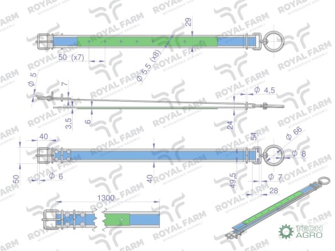 Obroża dla cieląt, 130 cm x 4 cm z okrętką 8mm, Royal Farm