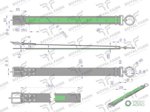 Obroża szeroka, 130 cm x 5 cm z okrętką 8 mm, KROWA, Royal Farm