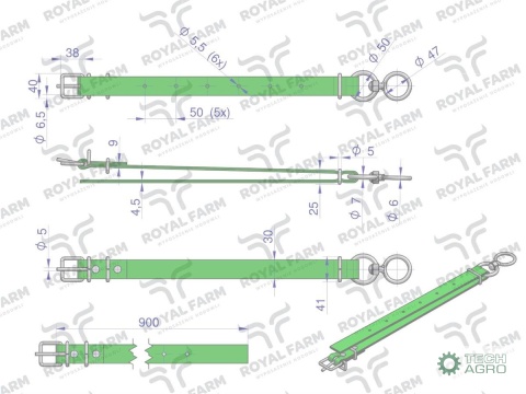 Obroża wąska, 90 cm x 3 cm z okrętką , Royal Farm