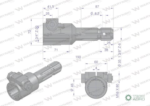 Redukcja adapter na śrubę 1 3/4" 20 wpustów na wałek 1 3/8" 6 wpustów WARYŃSKI Redukcja adapter na śrubę 1 3/4" 20 wpustów na wałek 1 3/8" 6 wpustów WARYŃSKI