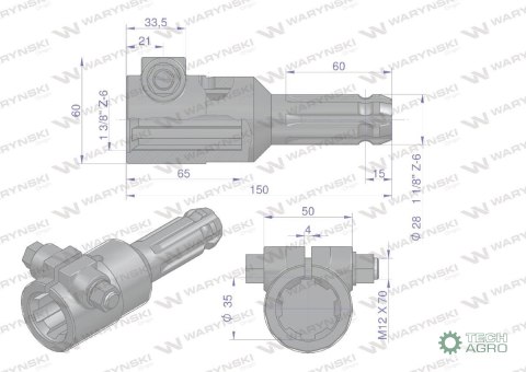Redukcja adapter na śrubę 1 3/8" 6 wpustów na wałek 1 1/8" 6 wpustów WARYŃSKI Redukcja adapter na śrubę 1 3/8" 6 wpustów na wałek 1 1/8" 6 wpustów WARYŃSKI