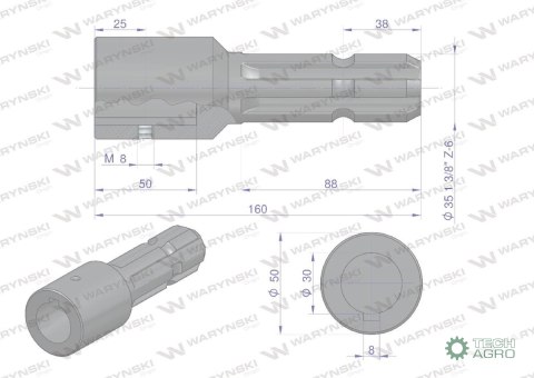 Redukcja adapter na wpust otwór wew. Q 30 mm na wałek 1 3/8 " 6 wpustów WARYŃSKI Redukcja adapter na wpust otwór wew. Q 30 mm na wałek 1 3/8 " 6 wpustów WARYŃSKI