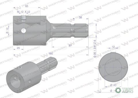 Redukcja adapter na wpust otwór wew. Q 40 mm na wałek 1 3/8 " 6 wpustów WARYŃSKI Redukcja adapter na wpust otwór wew. Q 40 mm na wałek 1 3/8 " 6 wpustów WARYŃSKI