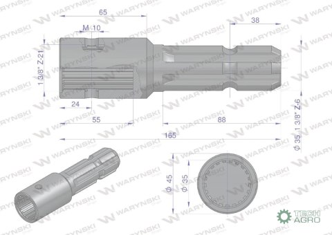 Redukcja adapter z otworem zabezpieczającym 1 3/8" 21 wpustów na wałek 1 3/8" 6 wpustów WARYŃSKI Redukcja adapter z otworem zabezpieczającym 1 3/8" 21 wpustów na wałek 1 3/8" 6 wpustów WARYŃSKI