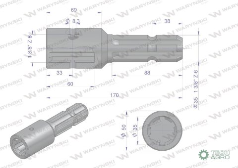 Redukcja adapter z otworem zabezpieczającym 1 3/8" 6 wpustów na wałek 1 3/8" 6 wpustów WARYŃSKI Redukcja adapter z otworem zabezpieczającym 1 3/8" 6 wpustów na wałek 1 3/8" 6 wpustów WARYŃSKI
