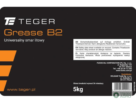 Uniwersalny smar litowy TEGER GREASE B2, opakowanie 5kg