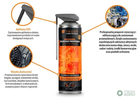 Odtłuszczacz przemysłowy PROFESSIONAL z aplikatorem EVO, 500ml, Teger