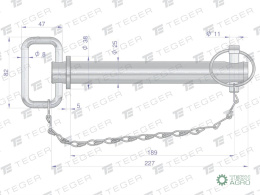 Sworzeń zaczepu z zawleczką i łańcuchem 25x189x227 TEGER