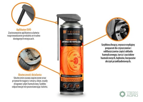 Zmywacz do hamulców PROFESSIONAL z aplikatorem EVO, 500ml, Teger