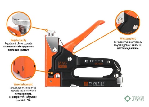 Zszywacz tapicerski HEAVY DUTY 4w1 (typ G/140, S28, NAIL, PIN) / 4-14mm Extreme / TEGER