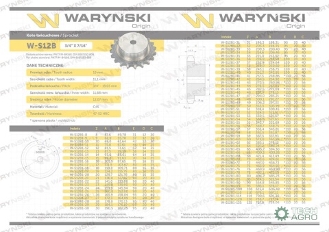 Koło zębate hartowane z kołnierzem 12B-1 (R1 3/4) Z-22 Waryński