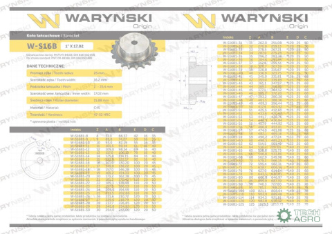 Koło zębate hartowane z kołnierzem 16B-1 (R1 1) Z-26 Waryński Koło zębate hartowane z kołnierzem 16B-1 (R1 1) Z-26 Waryński