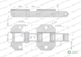 Łańcuch podajnika pochyłego 38.4R łapka K1 co 2 ogniwa 5m Waryński