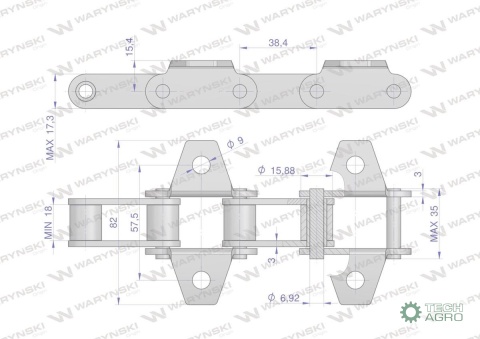 Łańcuch podajnika pochyłego 38.4V łapka K1 co 2 ogniwo 5m Waryński