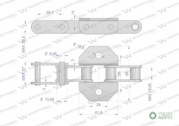 Łańcuch podajnika pochyłego 38.4VB łapka K1 co 2 i co 4 ogniwa 5m Waryński