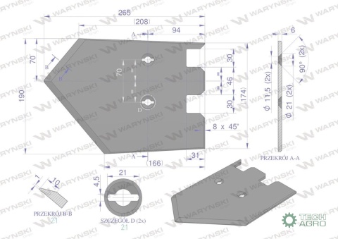 Lemiesz, listwowy lewy szerokość wyorywania 620mm, zastosowanie Grimme, Waryński