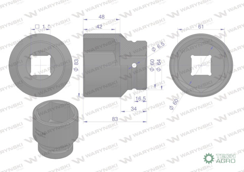 Nasadka udarowa 1" sześciokątna 60mm Waryński Nasadka udarowa 1" sześciokątna 60mm Waryński