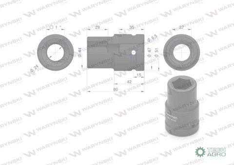 Nasadka udarowa sześciokątna 1" długa. 27 mm. CrMo. DIN 3129 Waryński Nasadka udarowa sześciokątna 1" długa. 27 mm. CrMo. DIN 3129 Waryński