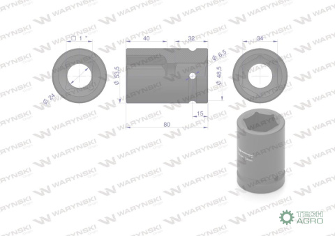 Nasadka udarowa sześciokątna 1"długa. 34 mm. CrMo. DIN 3129 Waryński Nasadka udarowa sześciokątna 1"długa. 34 mm. CrMo. DIN 3129 Waryński
