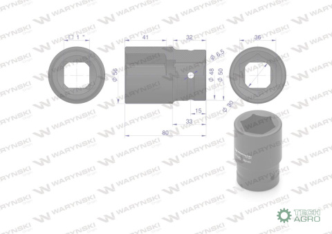 Nasadka udarowa sześciokątna 1"długa. 36 mm. CrMo. DIN 3129 Waryński Nasadka udarowa sześciokątna 1"długa. 36 mm. CrMo. DIN 3129 Waryński