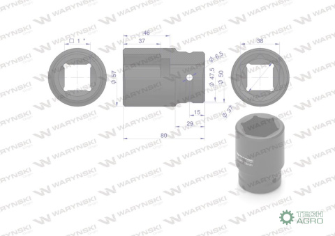 Nasadka udarowa sześciokątna 1"długa. 38 mm. CrMo. DIN 3129 Waryński Nasadka udarowa sześciokątna 1"długa. 38 mm. CrMo. DIN 3129 Waryński